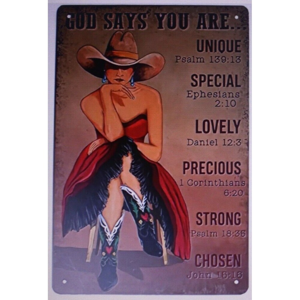Cowgirl Sign for Wall  Home Decor Vintage Metal Tin Retro Scriptures Christian